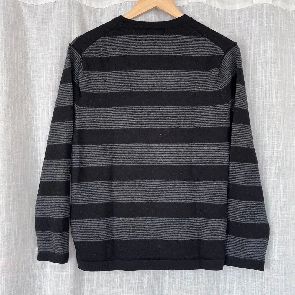 Banana Republic Black Gray Striped Merino Wool Sweater
